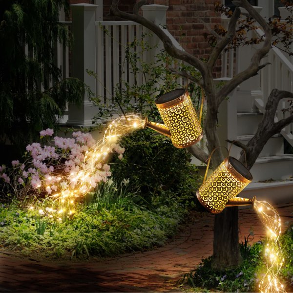 Solar watering can with lights, larger garden decor