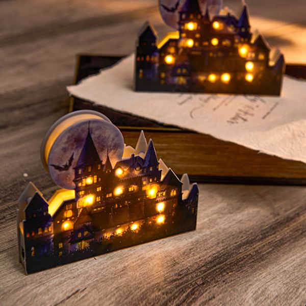 Halloween-koristeet LED-valoilla, linna-kakku
