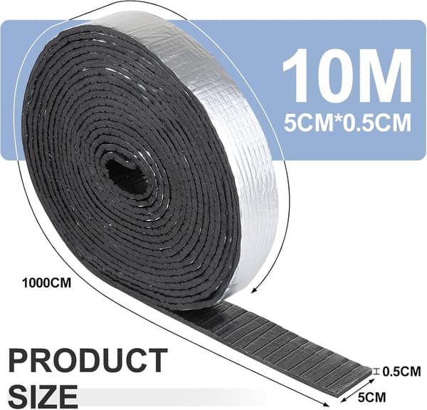 5 cm x 10 m skum-rørisolasjon for varmerør, selvklebende skum- og aluminiumsisolasjon, vannrørisolasjon (2 ruller)