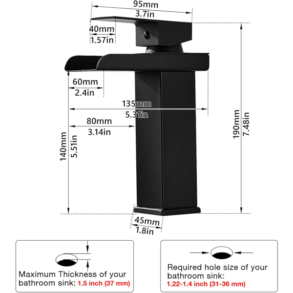 Moderne Sort Vandfald Badeværelsesarmatur, Vandfald Basin Mixer,