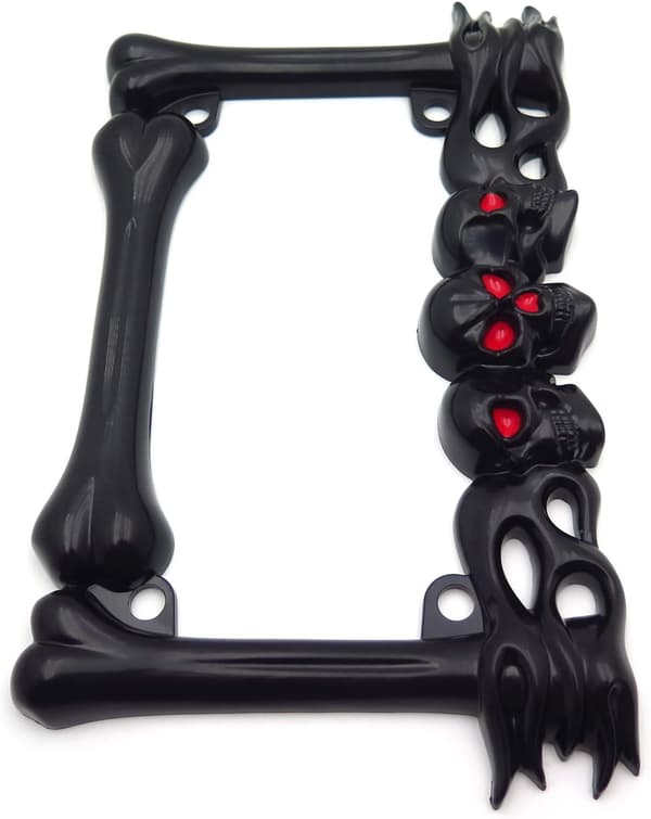 3D SKULL FLAME BONES SORT MOTORCYKEL NUMMERSKILTSRAMME Kompatibel med HARLEY-DAVIDSON Sort