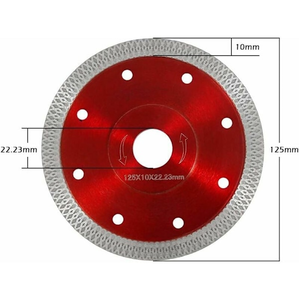 125mm Diamantklinge til fint vådt og tørt skæring, Professionel Diamantskæreskive til Flise, Granit, Keramik, Marmor, Kalksten, Flise, Træ (125mm Rød)