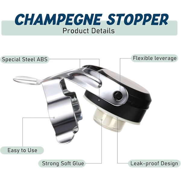 Rustfrit Stål Champagneproppe 2.71 x 1.93 Tommer (4 Styk, Sølv)