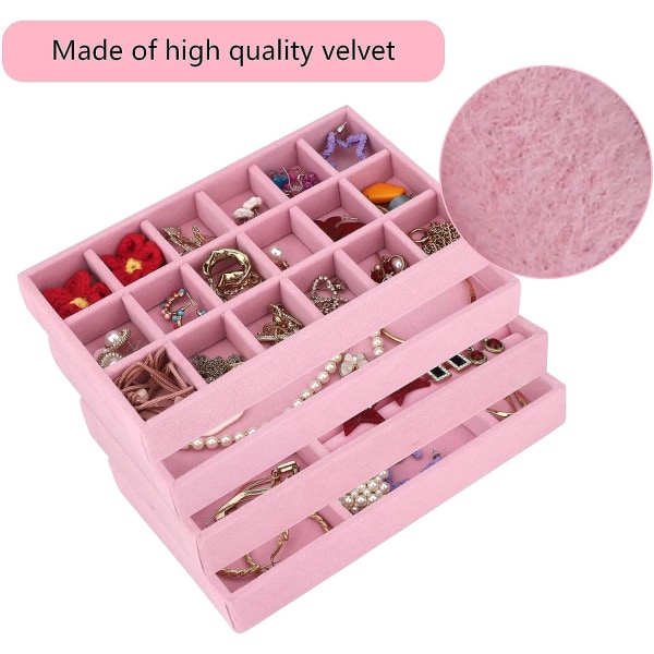 Smyckesfack Organizer Set med 4 Sammanställbara Smyckesfack i Sammet