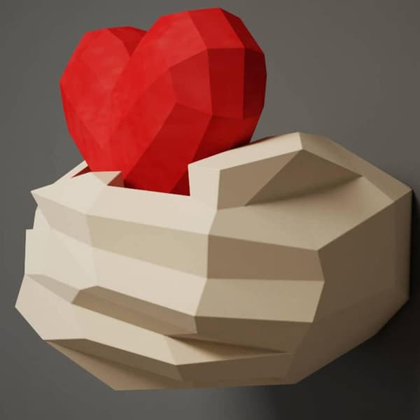 1 st(st) 3D Origami Hjärta 3D Origamipapper 3D Pappersmodell