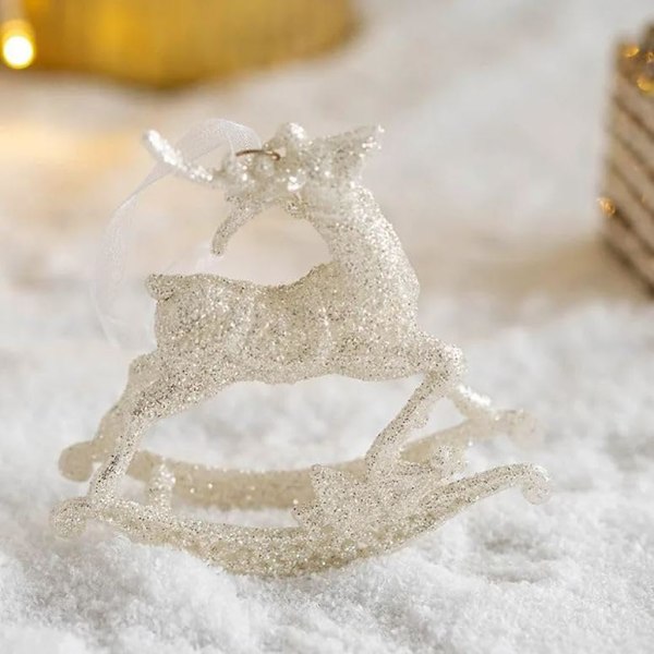 Glitter-poro joulukoristeet, valkoiset porojoulukoristeet joulukuuseen, riippuva muovinen hirvieläinfiguurikoriste