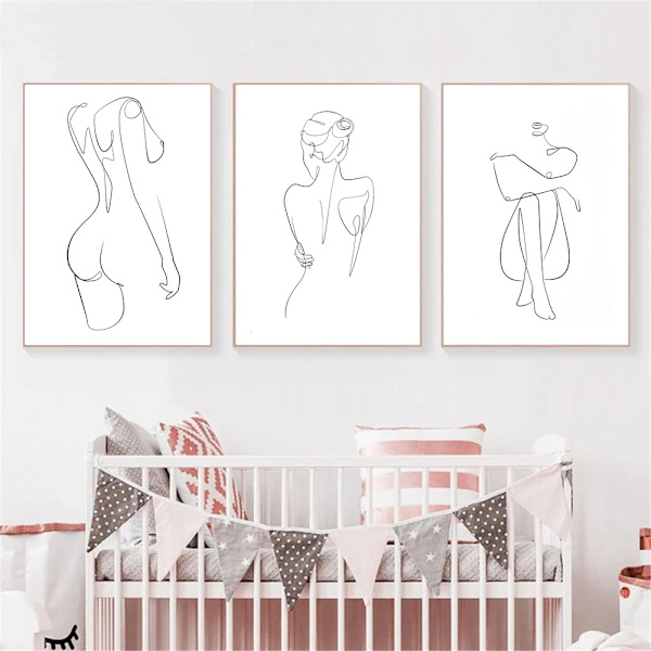 Väggdekor Poster, Abstrakta Linje Bilder Set, Moderna Målningar,
