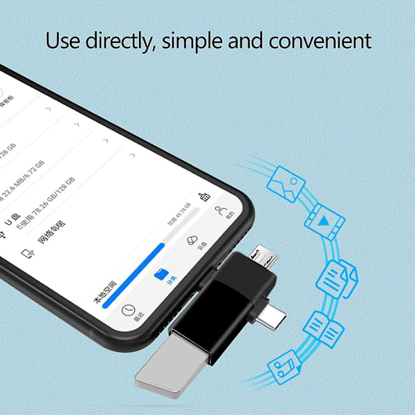 3-i-1 OTG-adapter, USB C till USB 3.0-honaadapter, Lightning till USB, Micro till USB, kompatibel med telefon/surfplattemedia