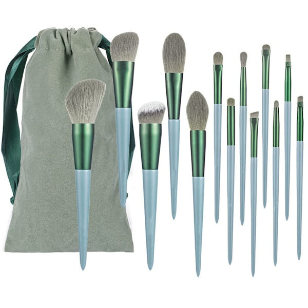 13-delad makeupborste set, foundation borste, ögonskuggsborste, makeupborste set, grön