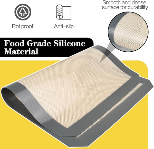 Silikon bakematte, ikke-klebende, gjenbrukbar, mattrygg, 2-pakning, beige/grå, rektangulær