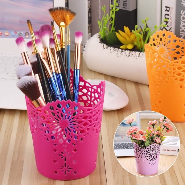 Pennhållare Cup Set, 1 plast penna Kruka ihåliga blommönster