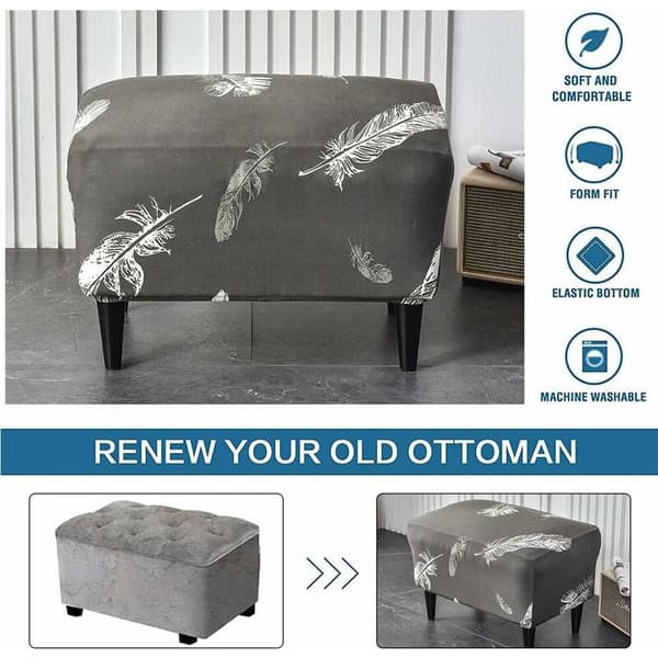 1PC(Vit Fjäder) Ottoman Överdrag Rektangulär Stretch Ottoman Cove