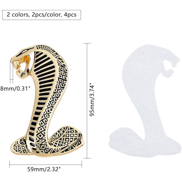 4 kpl 95x59mm 3D Cobra Snake -tarratarrat 3D-embleemitarrapaketti Auto