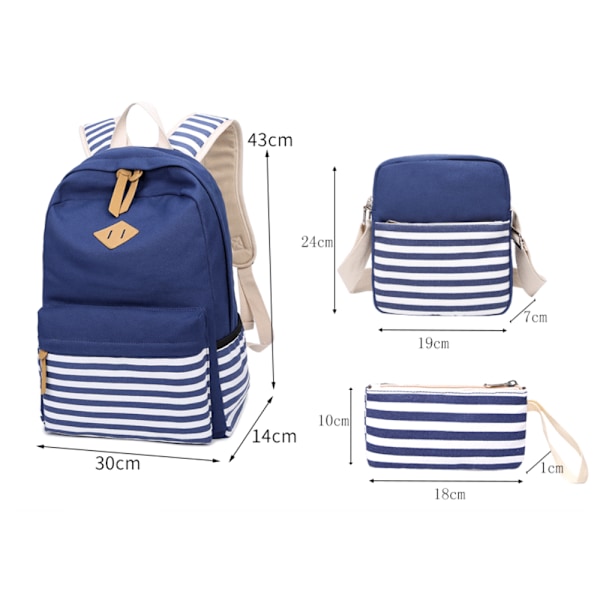 Canvas Stripe Ryggsäck Söt Tonårsryggsäck För Flickor Skola