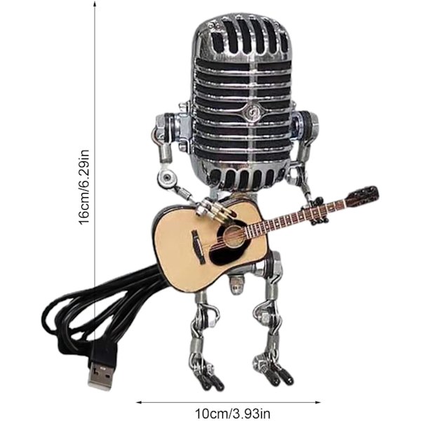 Vintage Mikrofon Gitarr Robotlampa med Dimmer, Cool Söt Retro