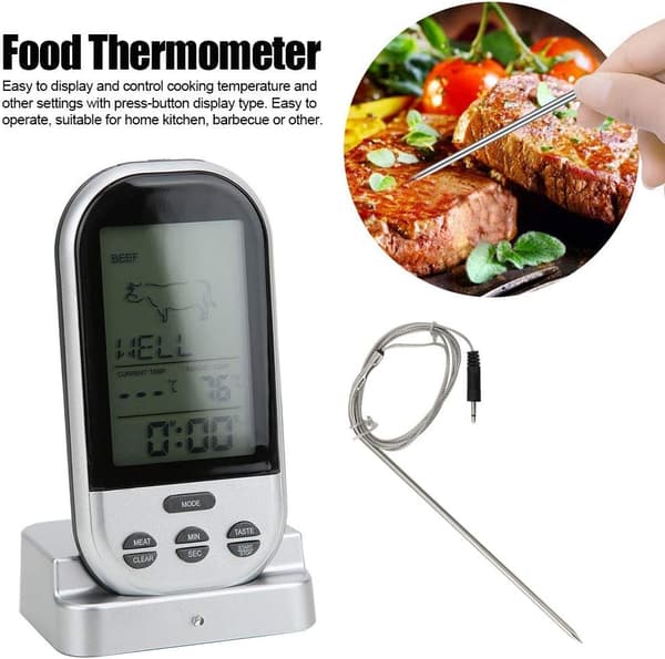 1 stk Trådløst BBQ Termometer Mattermometer med Sonde for