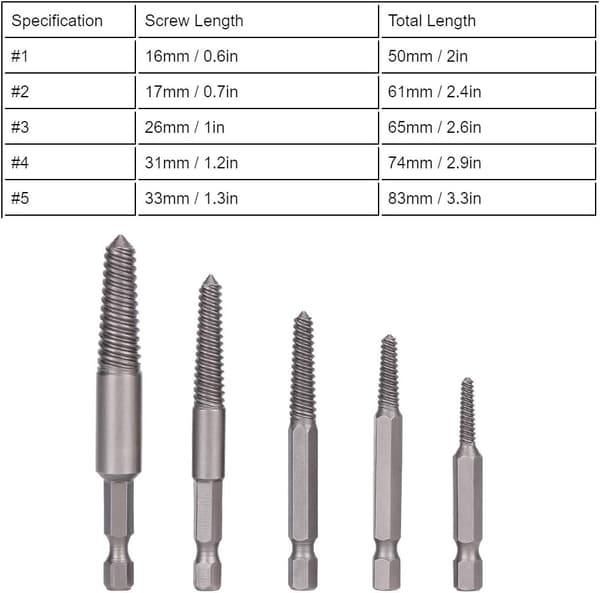 5 stk. Broken Screw Extractor Hex Shank Ødelagte Bolter Mutter