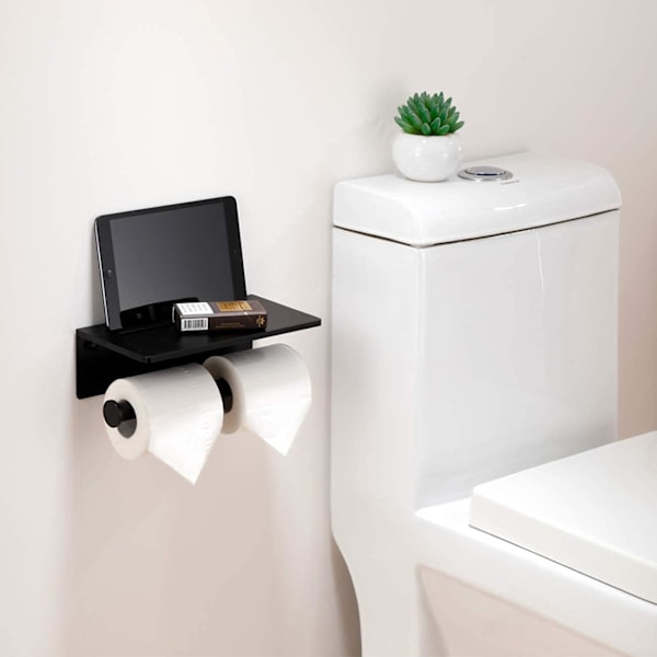 Toiletpapirholder, Rustfri Aluminium Dobbelt Rulle Toiletpapir