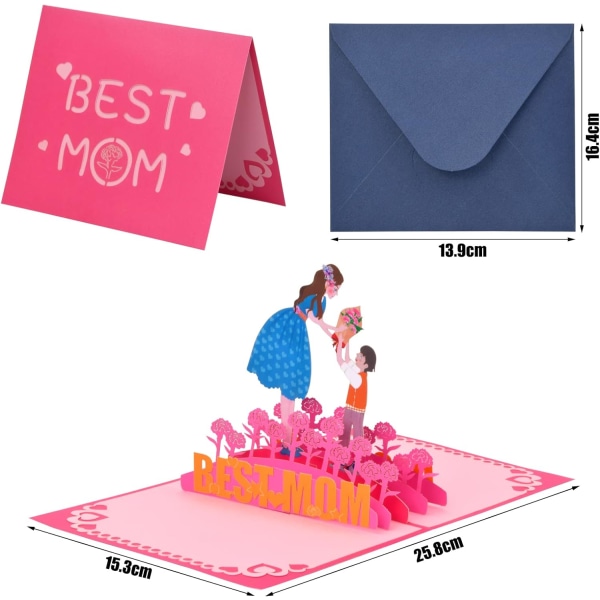 1 Piece Mother's Day Card, 3D Pop-Up Cards with Envelope,