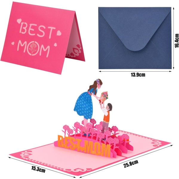 1 st. Mors Dag-kort, 3D Pop-Up-kort med kuvert