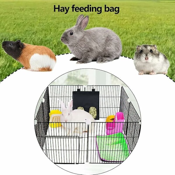 Svart hängande hömatningsväska för kanin marsvin hängande matningsväska chinchilla matningshöpåse husdjursmatningsväska