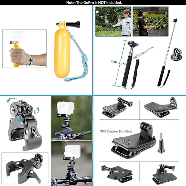 58-i-1 Actionkamera tilbehørssæt Kompatibel Gopro Hero 9 8 Max 7 6 5 4 Black Gopro 2018 Session F