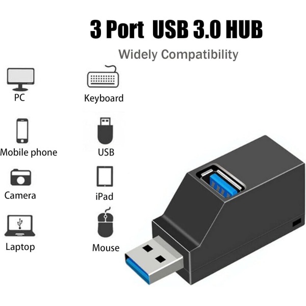 3 Port USB 3.0 Hub (2 USB 2.0 + USB 3.0), Mini - USB Moniportti