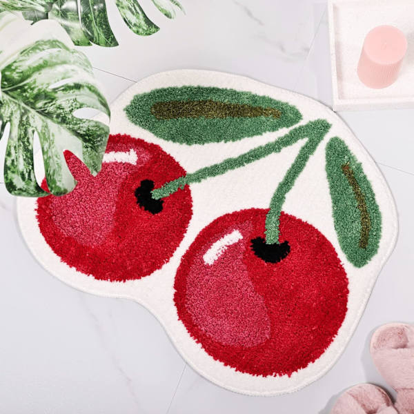 Cherry søt badematte for baderom, luksuriøse funky baderom matter sklisikre søte fruktformede absorberende badekar kule tepper baderom badekar plysj dusjmatter vaskbare