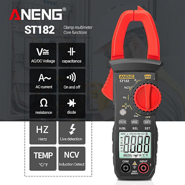 Aneng St182 Digital Tångamperemeter Ac Ström Multimeter Dc/ac Volt