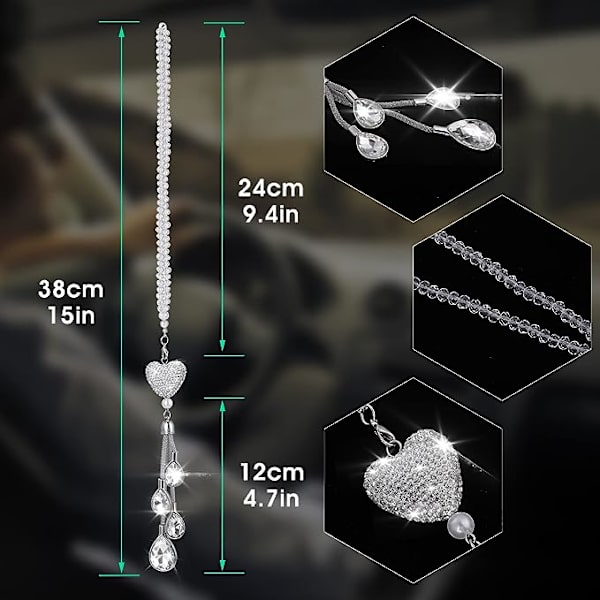 Bil Bakspeil Hengende Tilbehør Rhinestone Hjerteformet Bilinteriør Lykkeamulett Anheng Dekorasjon for Kvinner