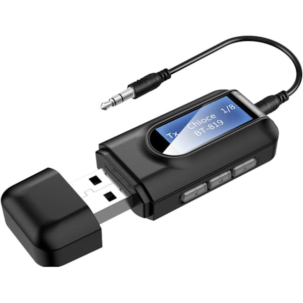 Bluetooth-adapter 5.0 sändare, med LCD-display, mottagare,