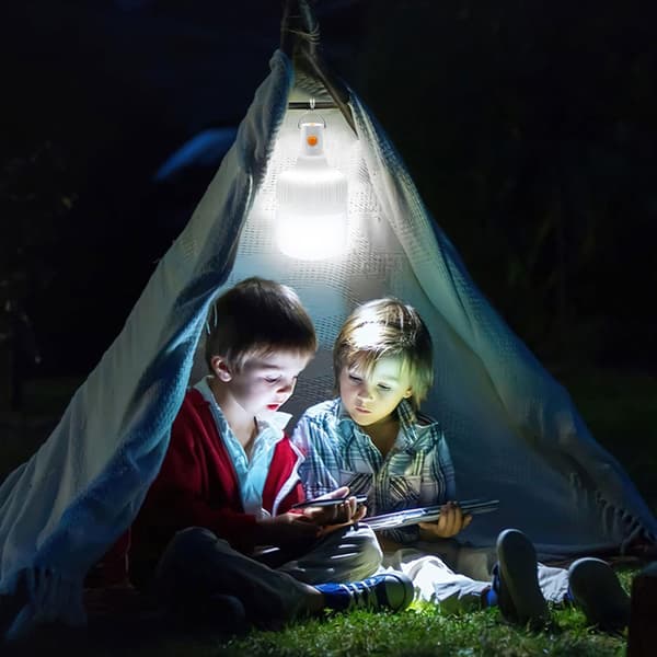 Campinglys, LED-ladbart pære, batteridrevet utendørs