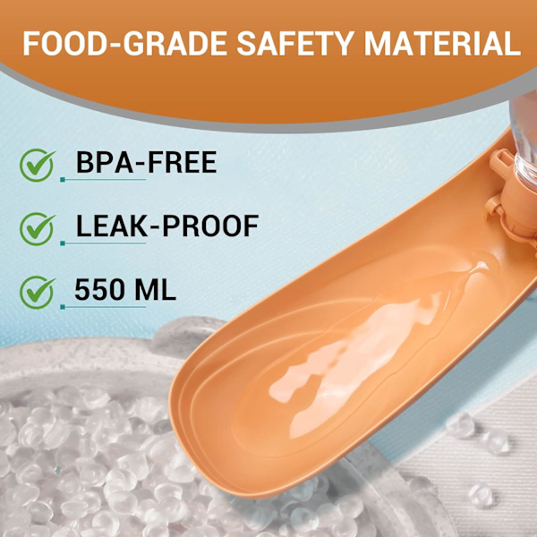 Hundevandflaske, 550ml - OrangeBærbar Hundevanddispenser til