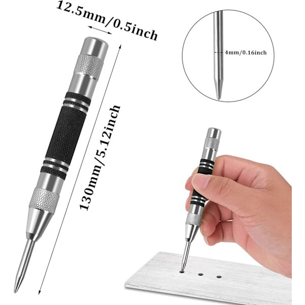 2 kpl Auto Center Punch, 130 mm säädettävä iskuautomaattinen keskitys