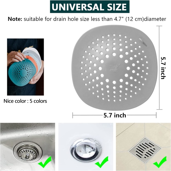 5 stk. Silikon Sink Filter, Dusj Hårfilter, Dusj Avløp