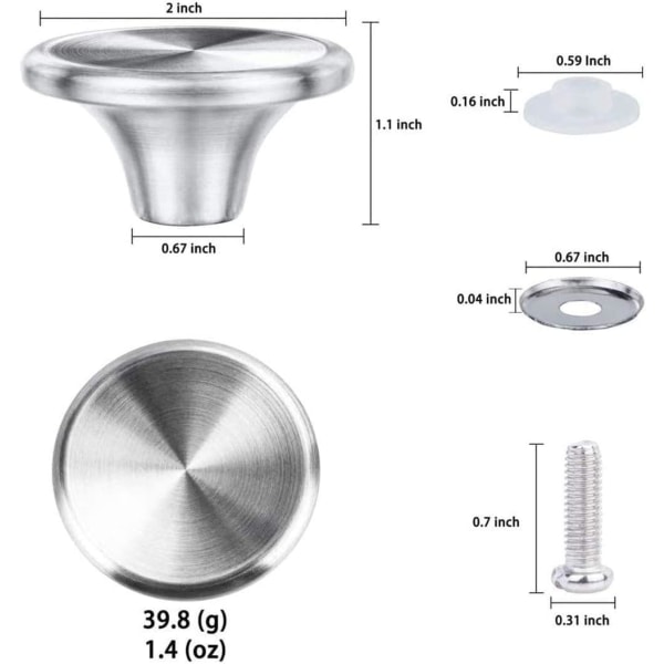 Sett med 2 erstatningsknapper i rustfritt stål til grytelokk