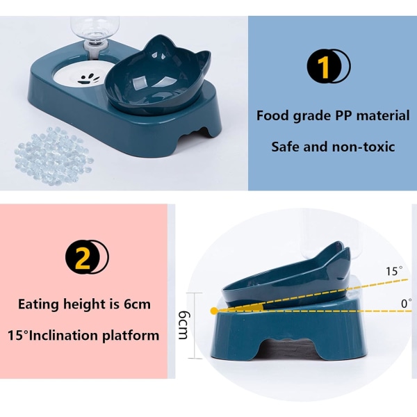 Kattmatskålar, Husdjursmatskålar, 2 i 1 Anti-Överflöde Vattenmatningsdispenser