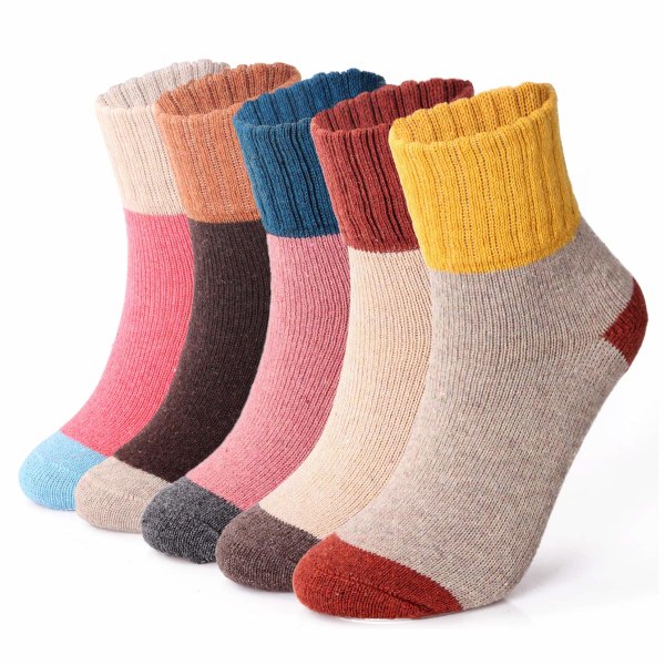 5 pairs of women's socks knitted thick warm wool stockings in various patterns