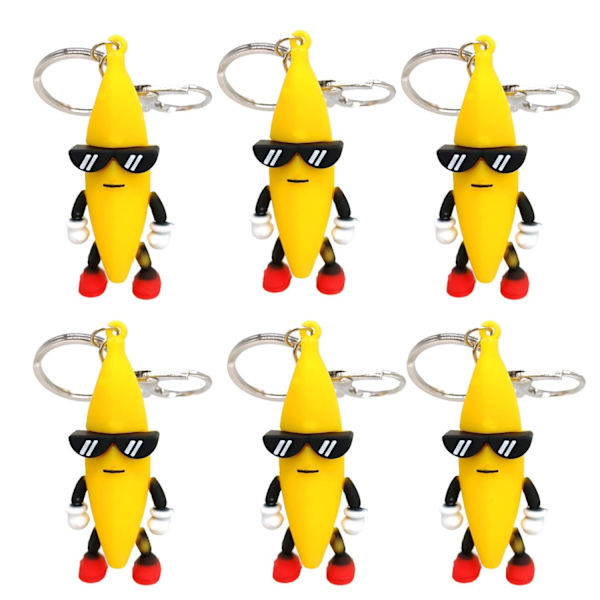 6 bløde gummi banan dukke nøglering vedhæng