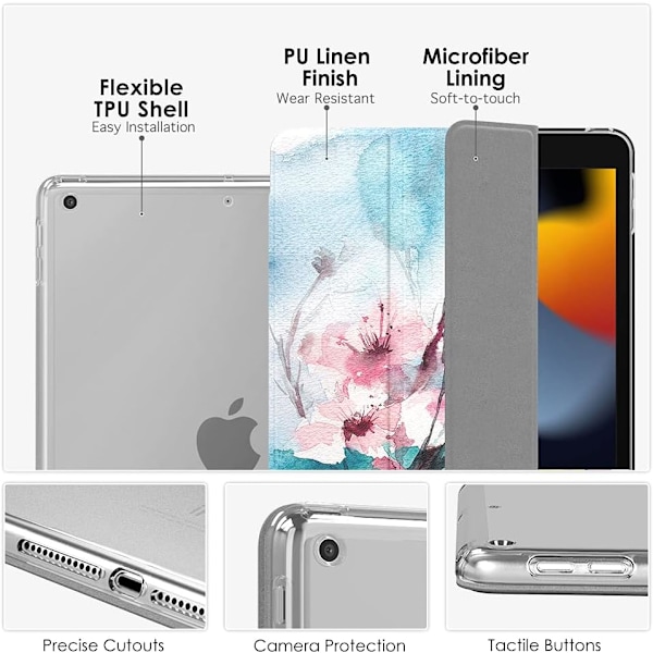 Etui for ny iPad 9. / 8. / 7. generasjon (2021/2020/2019), mykt TPU gjennomsiktig frostet bakdeksel slank skall beskyttelse