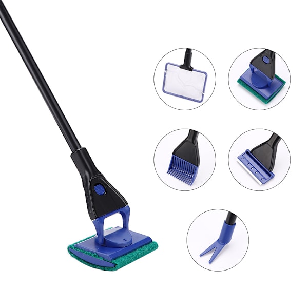 5 i 1 Akvarium Rengøringskit Fiskestang + Rake + Skraber + Gaffel +