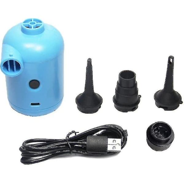 Elektrisk luftpumpe, 2 i 1 blå bærbar inflator/deflator