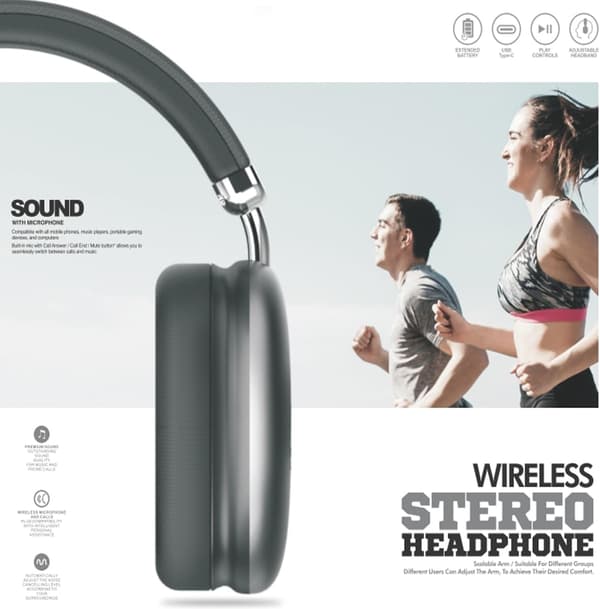 Trådlöst Bluetooth-headset, Bluetooth-hörlurar, justerbart trådlöst headset för telefon/dator/surfplatta, svart