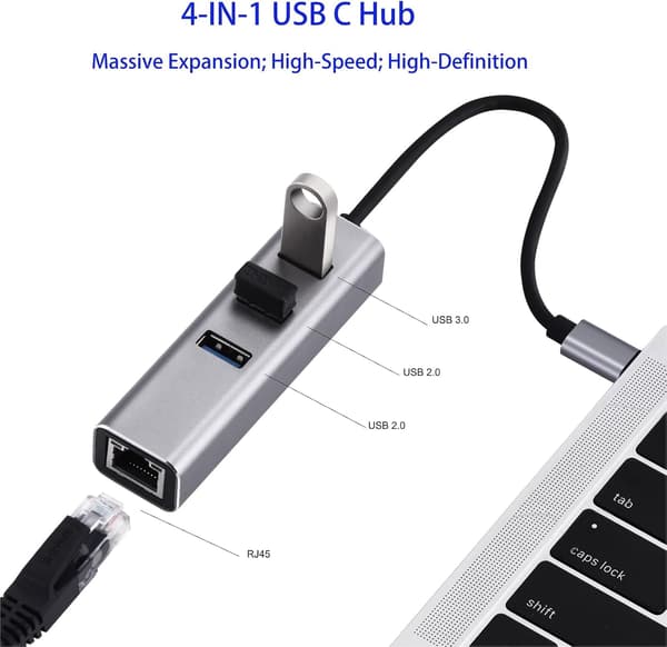 USB-C, 4-ports USB 3.0 USB-C Hub-delare med 1 USB 3.0