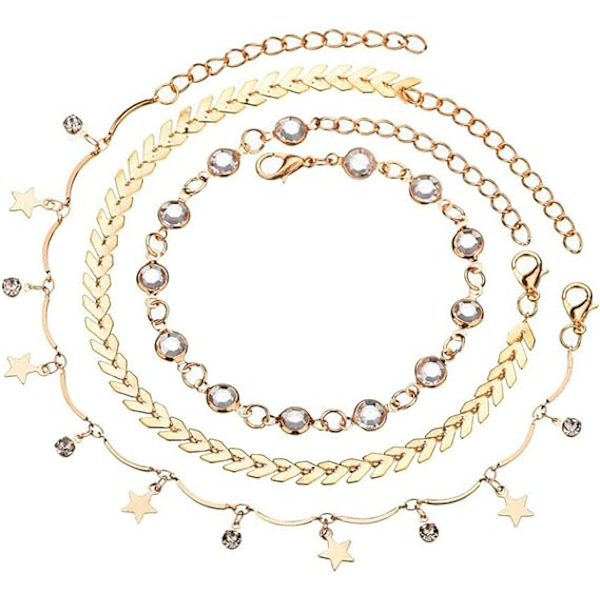 1 stk (Guld) Boho Ankelkæde Guld Krystal Blad Justerbar Tassels