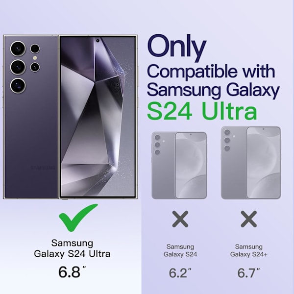 Transparent blød etui kompatibel med Samsung Galaxy S24 Ultra 6,8 tommer, fuldt beskyttet kameralinse