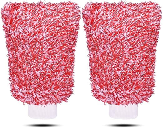 2 set röda bil tvätt handskar, rengöringshandskar utrustning svamp
