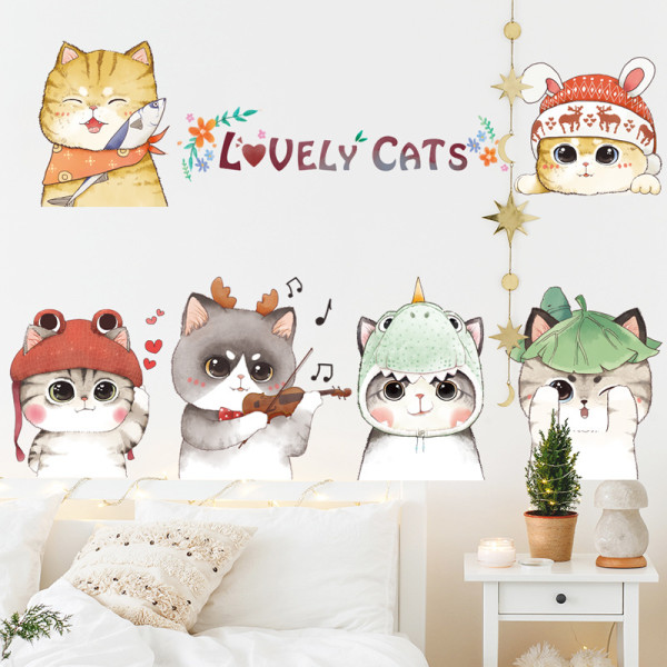 Väggklistermärken för kattungar, väggkonst för anime barnkammare, baby