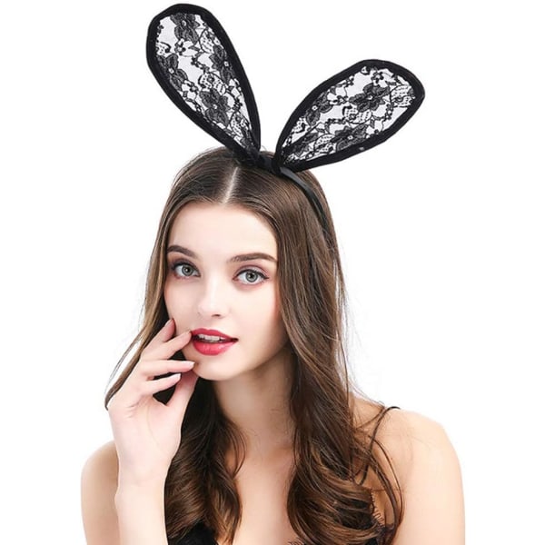 2pcs Lace Bunny Headband (Black+White) Sexy Rabbit Ear Hair Band