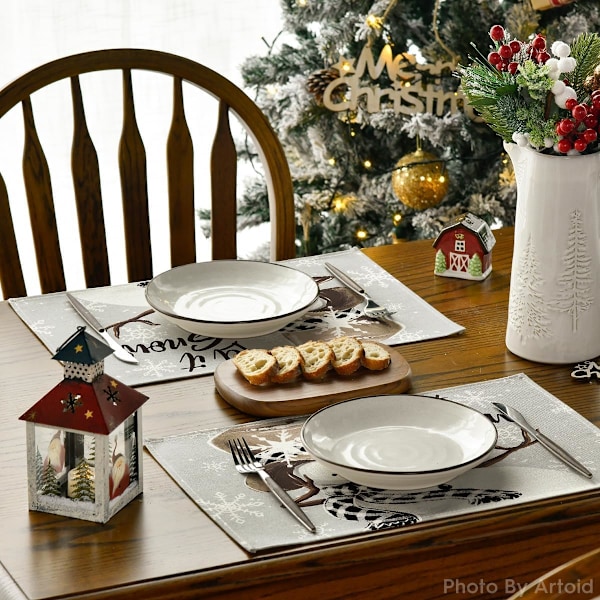 Grå Snögubbe Snöflingor Låt Det Snöa Vinter Underlägg Set om 4, 12x18 Tum Säsongsbetonad Julbord Underlägg för Fest K